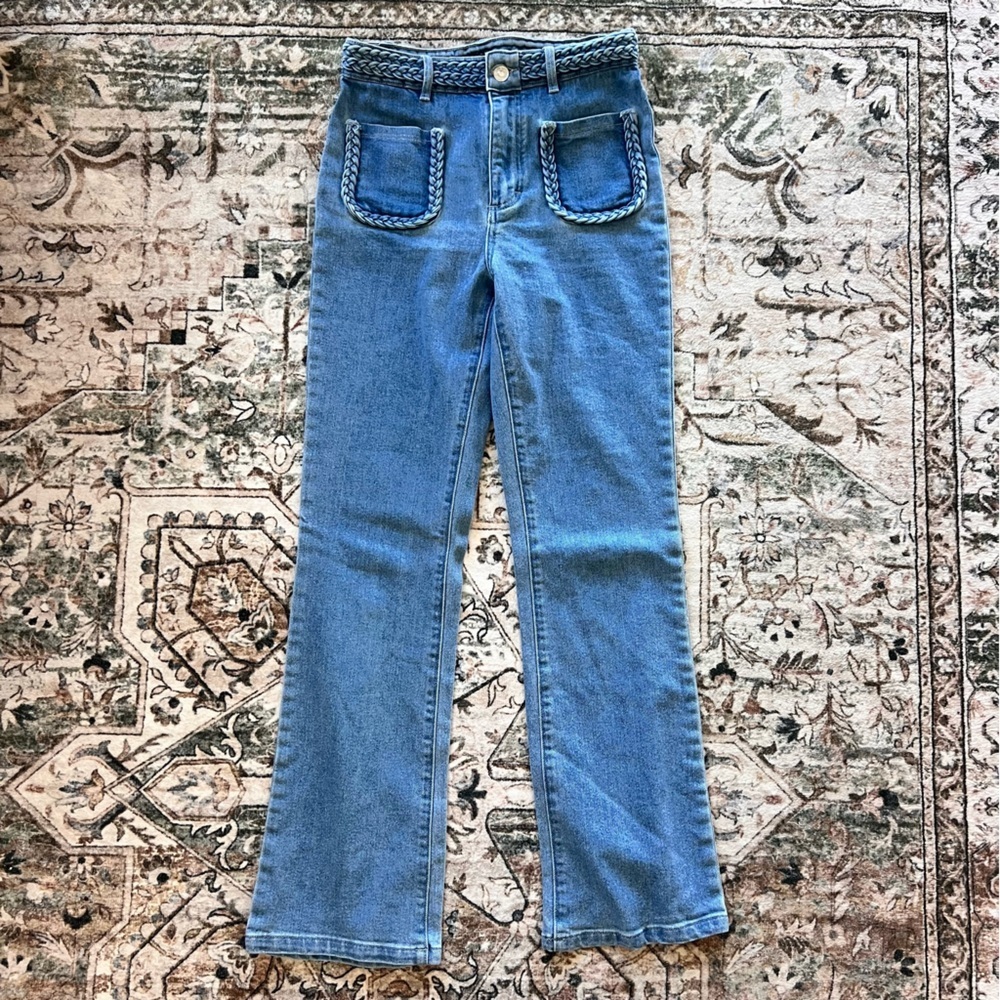 MAJE Braided Denim Jeans- Slightly Flared, Mid Rise- Size 26 - Picture 3 of 12